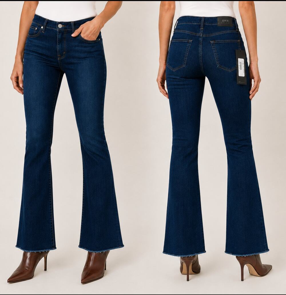 EDWIN Mid Rise Bootcut Ankle Jeans Dark Wash Raw Hem Sz 33 NWT
